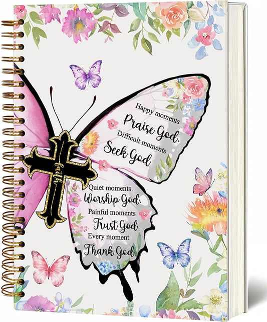 Bible Notebook, A5 Spiral Christian Journal with Floral Pink Butterfly Notebook, Bible Verse-God Says You Are, Inspirational Notebooks for Women, Bible Study, Gift for Birthday Christmas