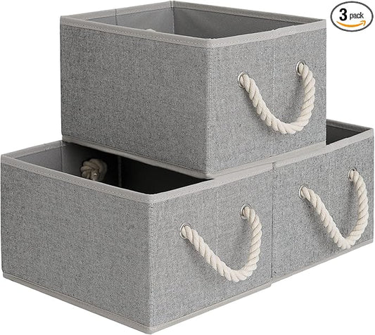 StorageWorks Storage Baskets for Shelves, Foldable Fabric Closet Storage Bins with Handles, Fabric Storage Bins Clothes Organizer, Gray, 3-Pack, Small