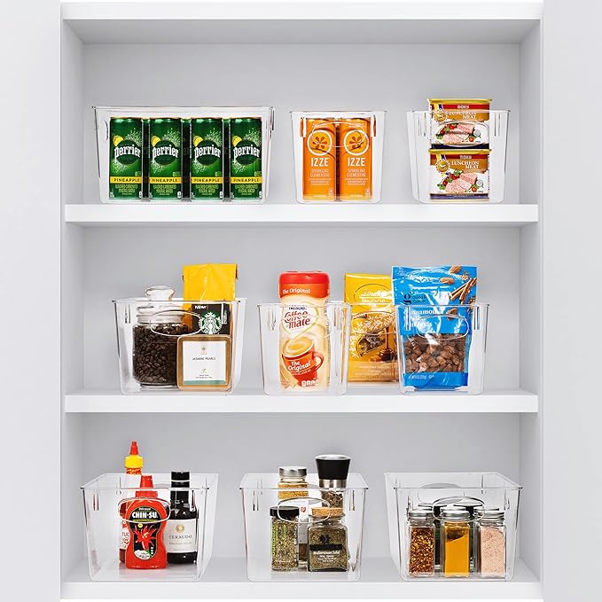 Sorbus Small Clear Plastic Storage Bins for Shelves, Clothes, with Handle - Clear Storage Bins, Drawer, Shelf, Closet, Pantry, Fridge, Freezer Organizer Bins, Closet Organizers and Storage (4 pack)