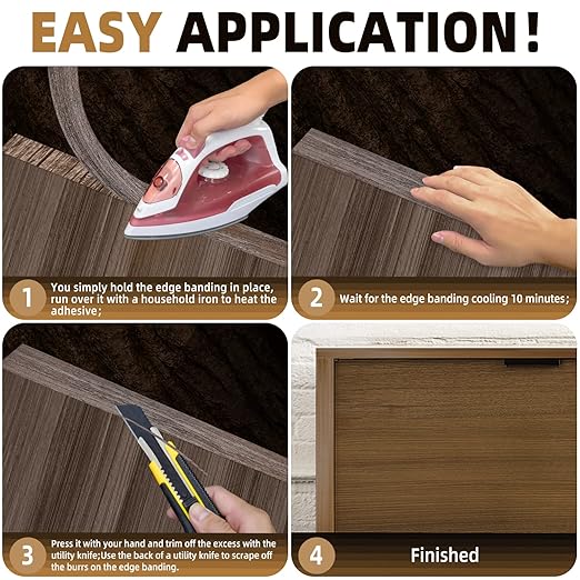 GSCIT Club Walnut Edge Banding, 1 inch x 250ft roll of Veneer Plywood Edge Banding Preglued Flexible, Wood Tape Banding for Cabinet Repair