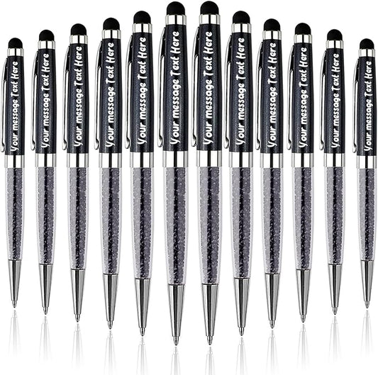 Personalized Crystal Ballpoint Pens with Stylus - Engraved your Name Or Message Pens for Executives, Teachers, and Students. Ideal Gift for Graduations, Promotions 12pcs/Pack
