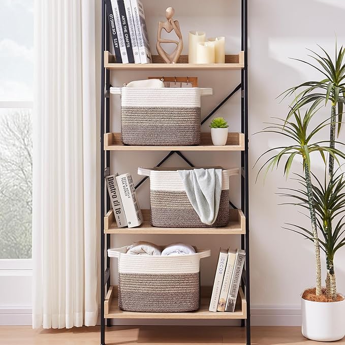 Storage Basket for Organizing, Woven Baskets for Storage, Rectangle Decorative Baskets for Shleves, Closet, Toys, Book, Nursery Organizer Bins - Pack of 3 (Gradient Dark Brown, 13"x9.85"x8.7")