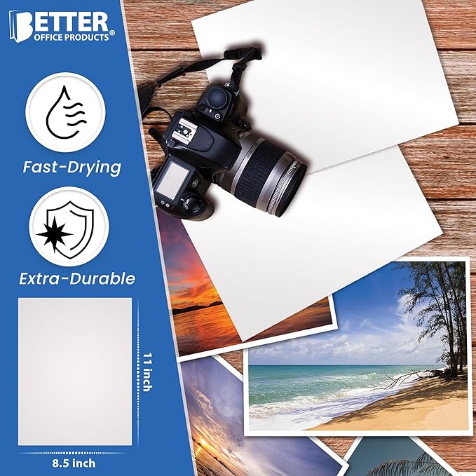Better Office Products Glossy Photo Paper, 8.5 x 11 Inch, 30 Sheets, 200 gsm, Letter Size, 30-Count Pack