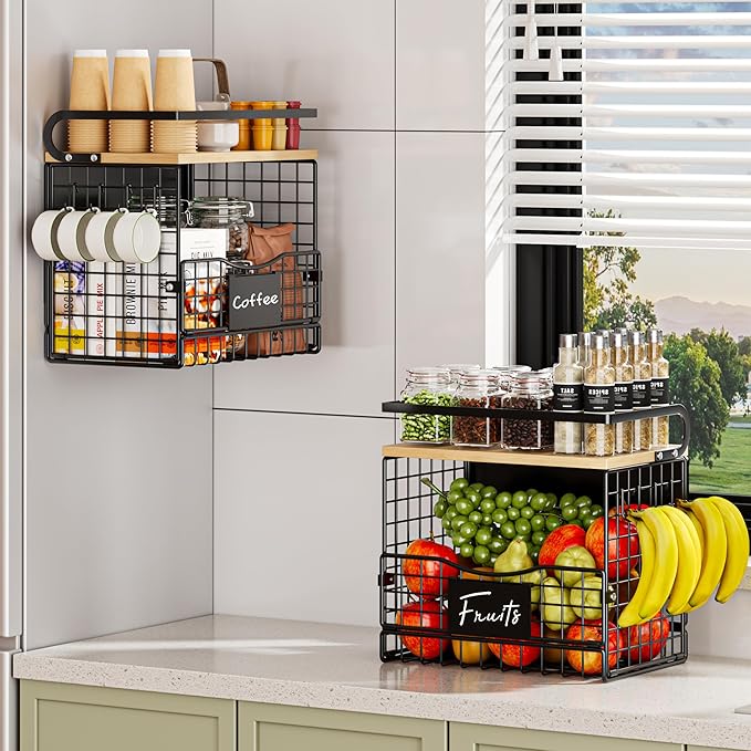Magnetic Shelf for Fridge,Kitchen Storage Basket for Onion,Potato,Snack,Spice,Fruit and Vegetable Storage,Kitchen Countertop,Pantry Hanging Basket Organizer