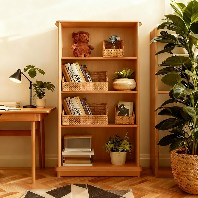 Wicker Baskets for Organizing,Pantry Baskets with Built-in Handles, Handwoven Wicker Storage Basket, Water Hyacinth Storage Bins for Shelves, 3 Pack, Natural 2 Set