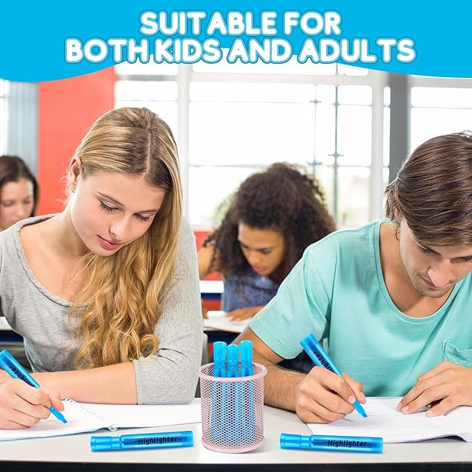 Qilery 30 Pack Highlighters Bulk, Tank Style Chisel Tip Highlighters Markers Quick Drying for Kids and Adult Coloring, Classroom Home Office School Supplies (Blue)