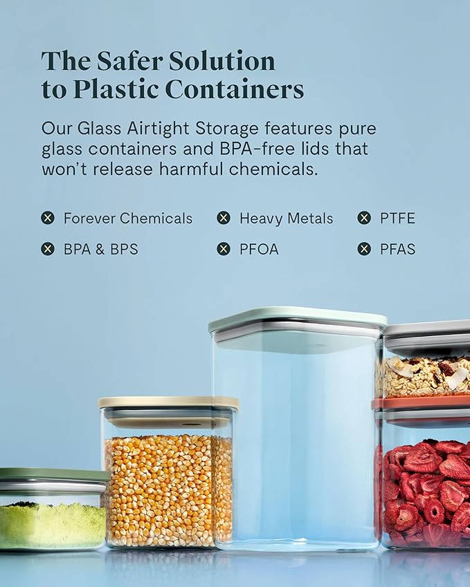 Caraway 2.5qt Glass Airtight Food Storage Container with Lid – Non-Toxic, BPA-Free Kitchen Storage Container – Stackable, Space-Saving Airtight Container for Dry Goods and More - Cream