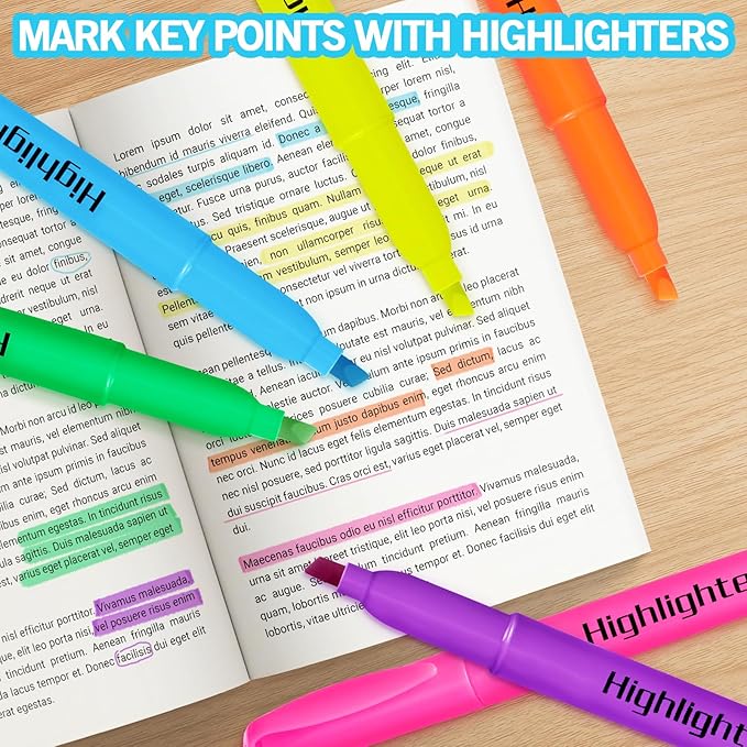 Duchong 240 Highlighters Bulk, Highlighters Assorted Colors for Adult Kids, Chisel Tip Dry-Quickly No Bleed Highlighter, Office Classroom Must Have, School Supplies for Teachers