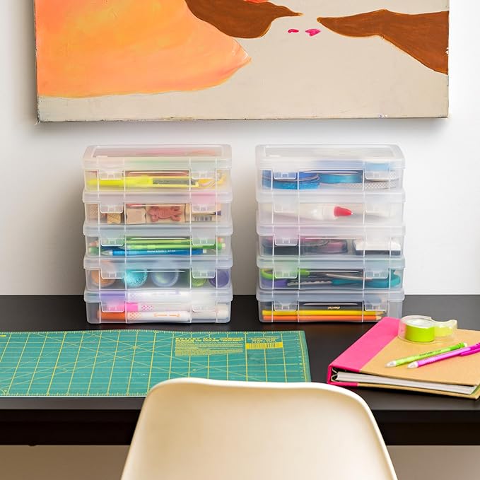 IRIS USA Pencil Case Boxes, 10-Pack, |Made in USA|, Plastic Bead Organizing Containers with Snap Lid for Arts, Crafts, Ephemera, Stickers, & Dance Cheer, Clear - Medium