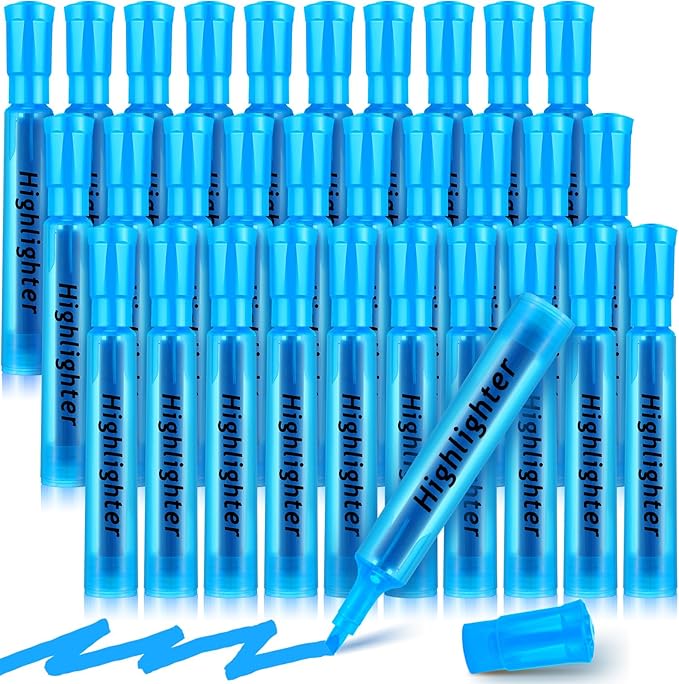 Qilery 30 Pack Highlighters Bulk, Tank Style Chisel Tip Highlighters Markers Quick Drying for Kids and Adult Coloring, Classroom Home Office School Supplies (Blue)