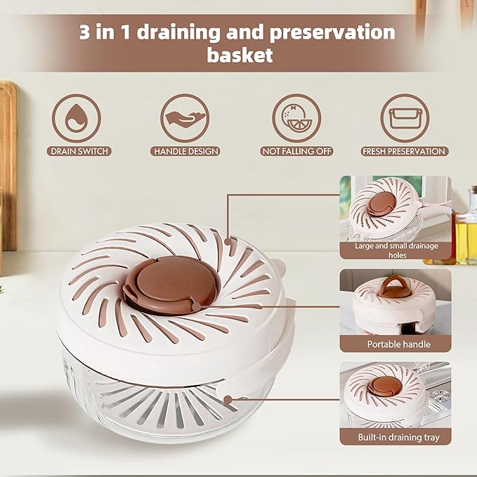 2025 Upgrade Fruit Washing Bowl with Strainer(2.85QT+1QT),3 in 1 Multipurpose Drain Basket with Lid & Ice Box,Foldable Handle Fruit Strainer,Fruit Washer Perfect for Fridge Storage and Outdoor Picnics