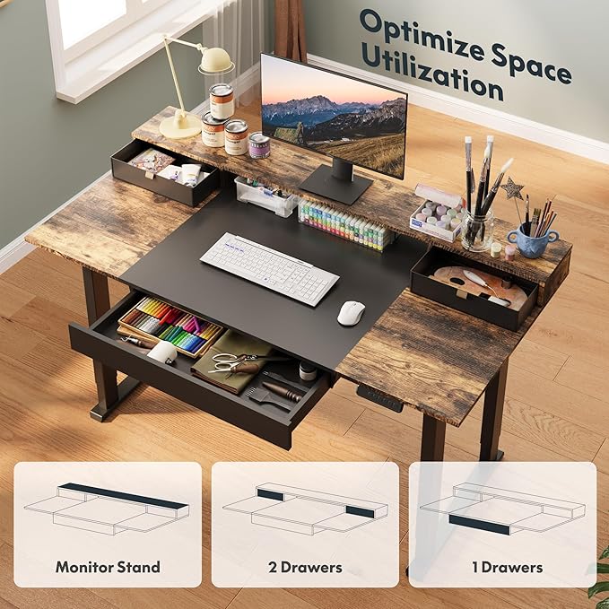 SANODESK Electric Standing Desk with 2 Drawers, 71 x 32 inch Height Adjustable Computer Desk, Home Office Stand Up Desk with 4 Preset Heights, Dark Walnut