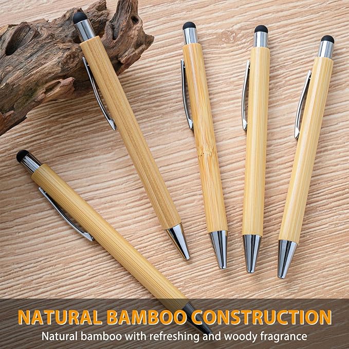 Bamboo Pens Bulk with Touch Stylus Tip Wooden Bamboo Pens Engraving Wooden Ballpoint Pen Customizable Gift Pen Bulk 50pcs