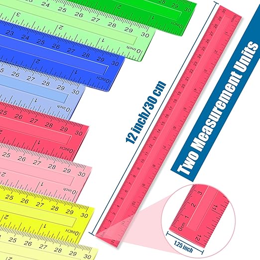 504 Pcs Rulers Bulk, 12 Inch Plastic Assorted Color Clear Rulers with Inches Centimeters Millimeter. Measuring Drawing Tool for Kids, Ideal Back to School Classroom Office Home Supplies