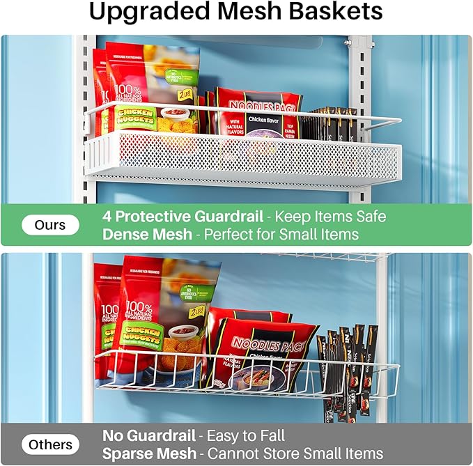 SNTD Over the Door Pantry Organizer - 8 Tier Adjustable Pantry Door Spice Organizer, Large Capacity Hanging Door Spice Rack for Kitchen Pantry Organizers and Storage (White, 17" W x 6" D x 69" H)