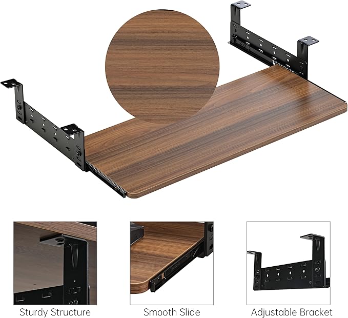 EUREKA ERGONOMIC Adjustable Keyboard Tray Under Desk, 28x11 Inch Large Slide Out Keyboard & Mouse Platform Tray, Wooden Pull Out Computer Keyboard Drawer for Typing Home Office Desk, Walnut