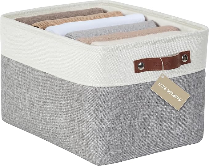 DECOMOMO Storage Baskets for Shelves - Fabric Storage Bins, Linen Closet Organizers and Storage (Grey & White, Large - 1 Pack)