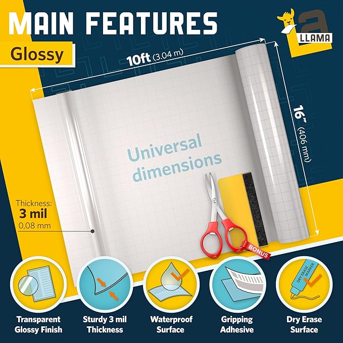 Self Adhesive Clear Laminating Roll 2 Pack 16" x 10' Each, Glossy Laminate Roll for Crafts, Clear Contact Paper Peel and Stick, Durable Laminating Film Roll 3 MIL