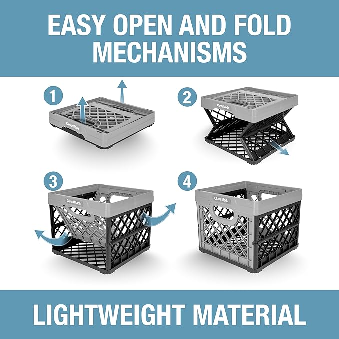 CleverMade Collapsible Milk Crate, Stone, 3PK - 25L (6 Gal) Stackable Storage Bins, Holds 50lbs Per Bin - Clevercrates are Heavy Duty, Plastic Collapsible Storage Crate for Multi Purposes