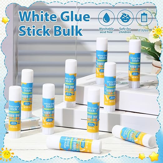 Zubebe 200 Pcs White Glue Stick Bulk Back to School Gifts First Day Sets 0.32 oz Washable Glue Stick for Crafts Home Classroom Prize Party Supplies Scrapbooking Crafting Supplies(School)