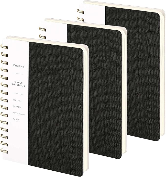 Lined Spiral Notebook College Ruled A5 Journal Book for Note Taking, 160 Pages Writing Journal for Office and Home School Supplies 5.75x8.125 inch (3pack-Black)