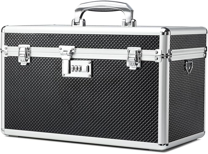 Storage Lock Box with Combination code, Lockable Medicine Storage Case, Empty First Aid Box, Security Lock Box, Multipurpose Lockbox for Home and Outdoor Use (Black, X-Large)