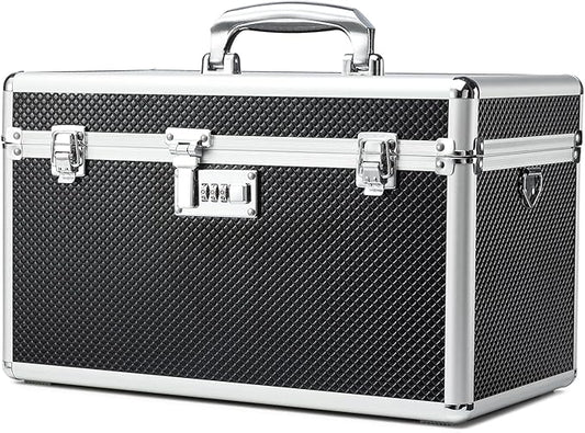 Storage Lock Box with Combination code, Lockable Medicine Storage Case, Empty First Aid Box, Security Lock Box, Multipurpose Lockbox for Home and Outdoor Use (Black, X-Large)