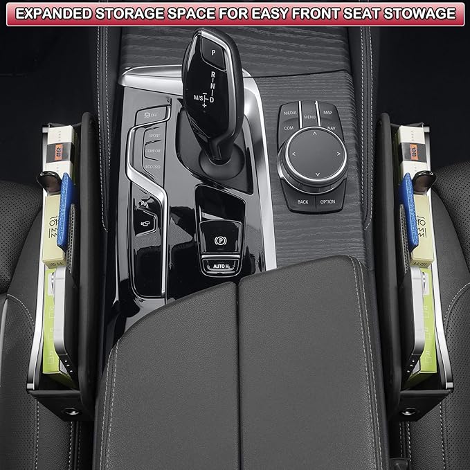 HOLDCY Car Seat Gap Filler Organizer - Leather Console Side Pocket Seat Storage - Stylish and Practical Car Accessories for Cars,SUV,Truck (Black - 2 Pack)