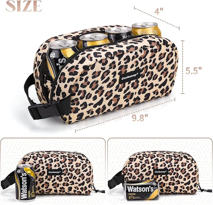 Cerbonny Small Cooler Bag Freezable Lunch Bag for Work School Travel, Leak-proof, Insulated, Waterproof, Brown Leopard, 3.5L, 9.8x5.5x4 inch