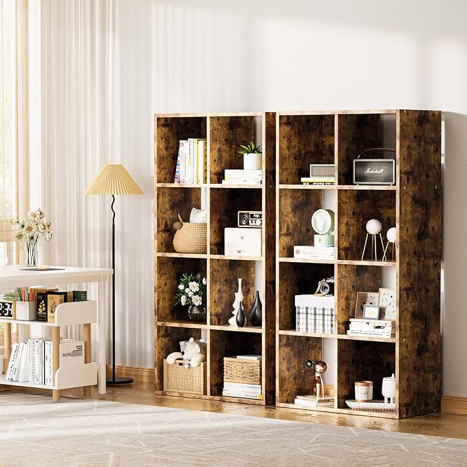 COMHOMA 8 Wood Cube Storage Organizer with Open Back and Removable Back Panels, 11In Brown Cube Storage Bookshelf, Cubicle Shelf Bookcase for Home Office Bedroom Living Room, Vertical or Horizontal