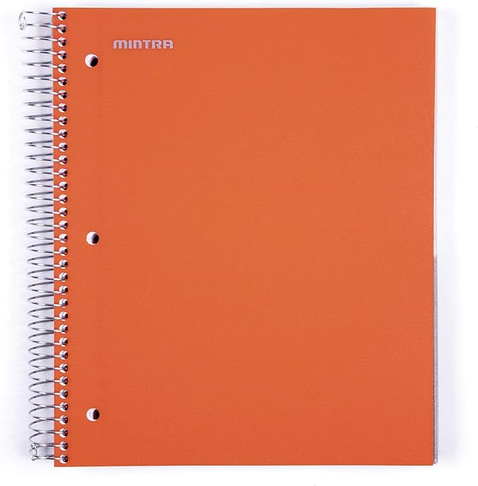 Mintra Office Durable Spiral Notebooks, 5 Subject (Orange, Wide Ruled 1pk)