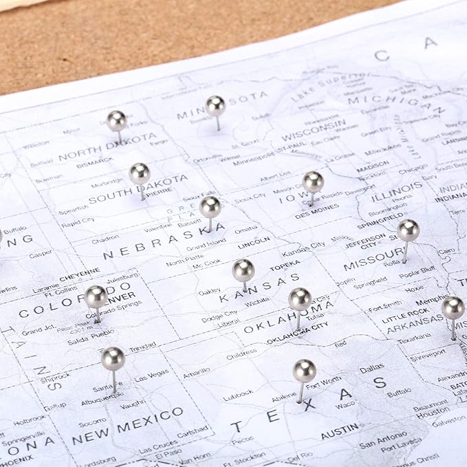 Map Tacks Push Pins Small Size 300 Packs (Silver, 1/5 Inch)