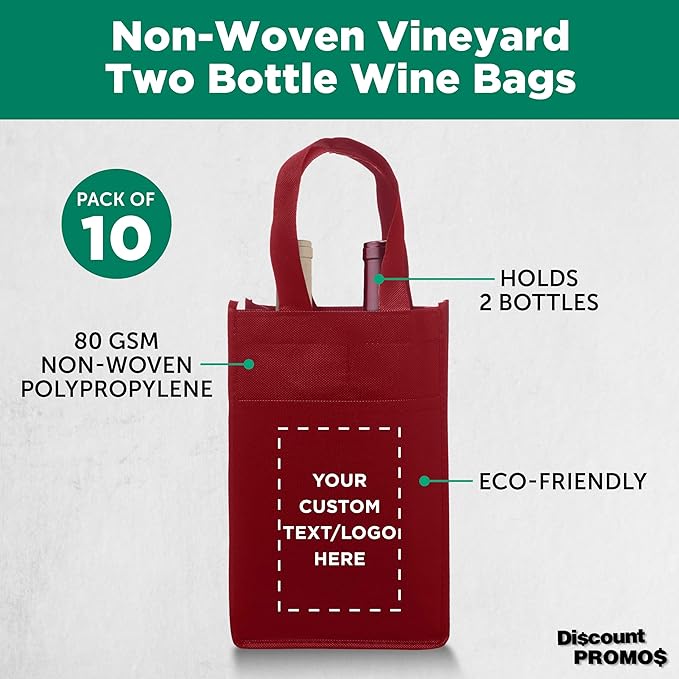 DISCOUNT PROMOS Non-Woven Vineyard Two Bottle Wine Bags