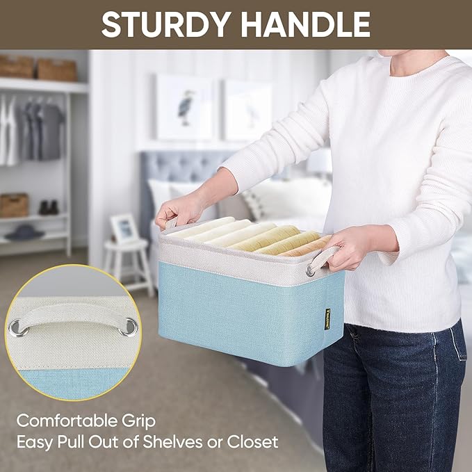 BALEINE 1 Pack Fabric Storage Bins for Shelves, Linen Storage Baskets for Organizing, Decorative Closet Bins for Clothes, Home (Skyblue, 12"x8"x8")