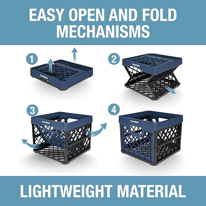 CleverMade Collapsible Milk Crate, Ocean, 3PK - 25L (6 Gal) Stackable Storage Bins, Holds 50lbs Per Bin - Clevercrates are Heavy Duty, Plastic Collapsible Storage Crate for Multi Purposes