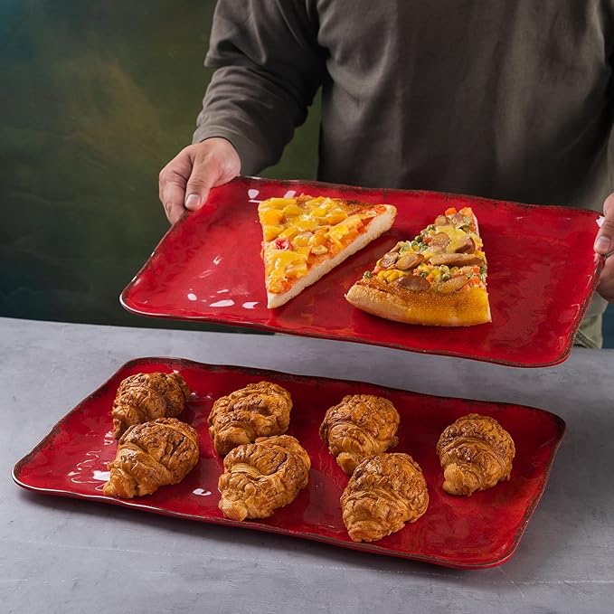 LEHAHA Christmas Melamine Platters for Serving Food, Colored Serving Trays, 17.5 x 10 Rectangular Turkey Serving Tray, Set of 2, Perfect for Outdoor, Christmas Parties, Restaurant, Dishwasher Safe