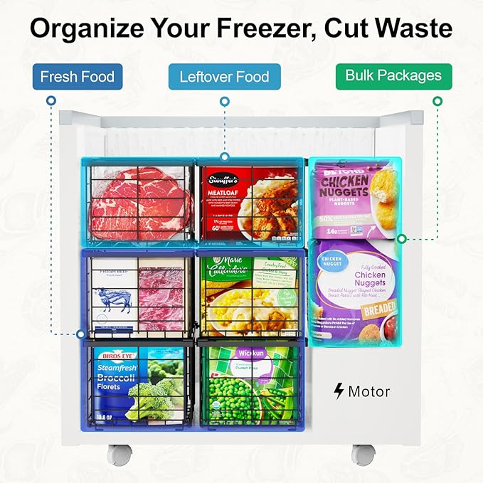 iSPECLE Deep Freezer Organizer Bins - 4 Pack Large Freezer Organizer for 5 to 7 Cu.Ft Chest Freezer, Stackable Easy Access Food No More Digging, Sturdy Metal Wire Basket Not Scratch Bottom, Black