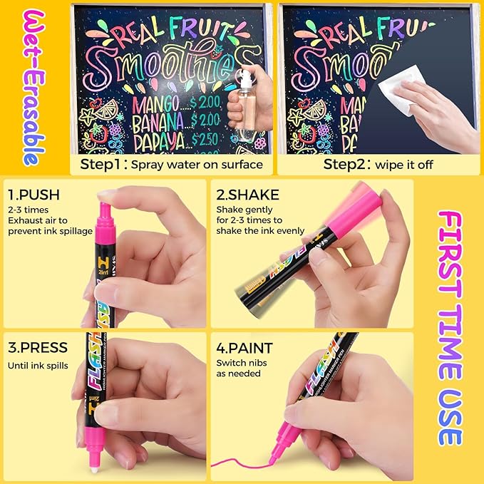 SFAIH 10 Pastel Liquid Chalk Markers [1s Wet Wipe] - No Residue, 6mm Chalkboard Markers for Blackboard, Calendar, Windows, Glass, Zero Dust, Non-Toxic, Chalk for Kids, School Teacher Must Haves