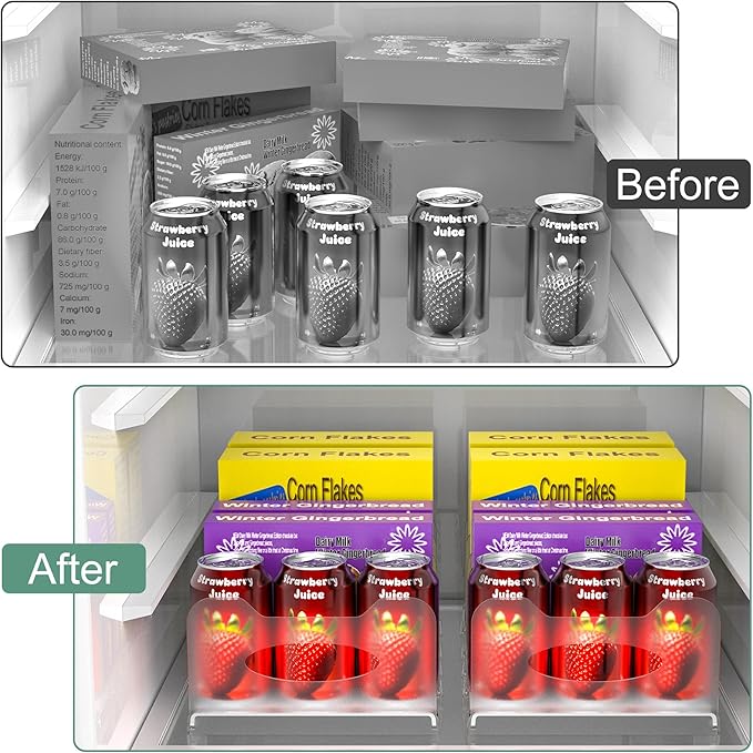 Freezer Organizer 12” Visible Fridge Organizer Rack with Removable Dividers and Handles, Freely Adjustable, Fits Refrigerator Frozen Meals, Lunch Meat Box, Cheeses(White)