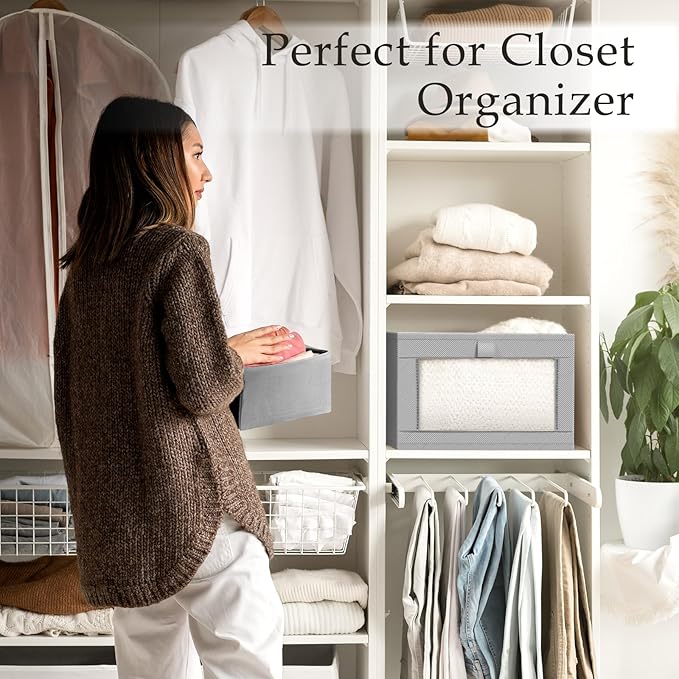 Criusia 6 Pack Linen Closet Organizers and Storage, Large Linen Closet Baskets for Organization, Foldable Storage Containers for Toys, Clothing, Towels, Jeans, Books, Shelves, Grey