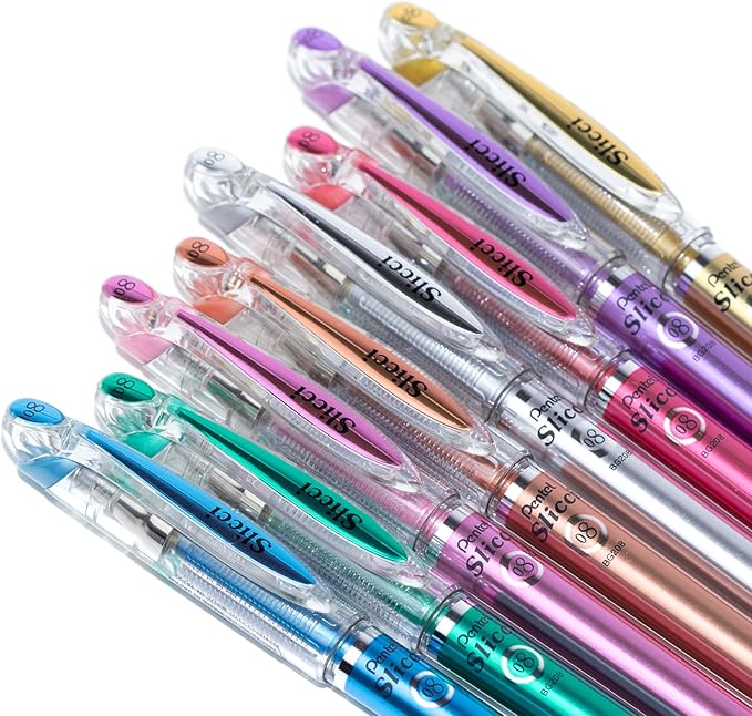Pentel Arts Slicci 0.8mm Needle Tip, Medium Gel Pen, Silver Metallic Ink (BG208-Z), 12 Pack