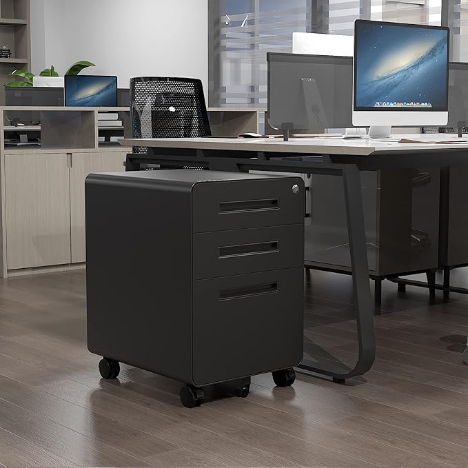 Letaya File Cabinet, 3 Drawer Filing Cabinets for Home Office with Lock Mobile Under Desk Fully Assembled Cabinet (Black)