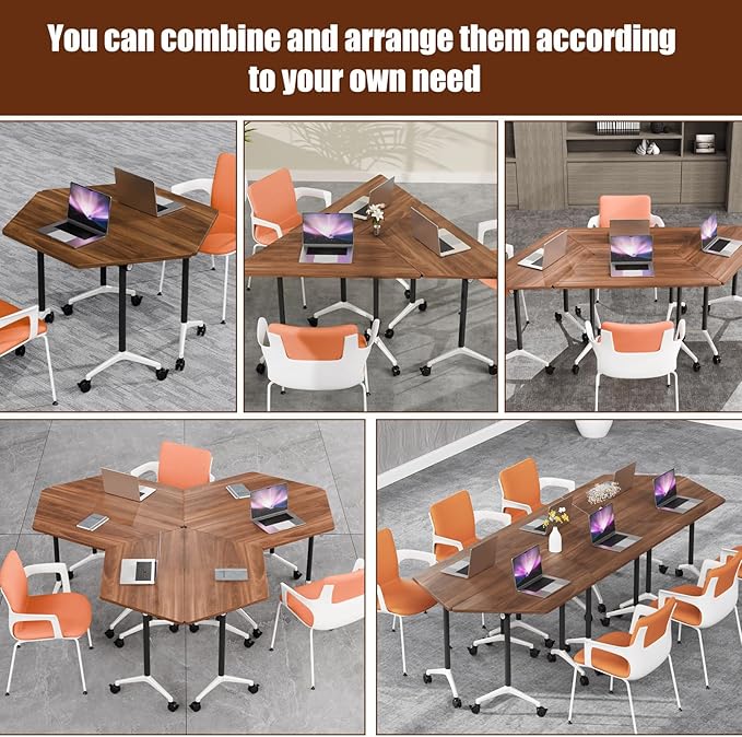 Conference Table, Folding Conference Desk Modern White, Seminar Table with Wheels, 2-10 People for Office, Meeting Break Room (2, 1915TXH, 47IN)