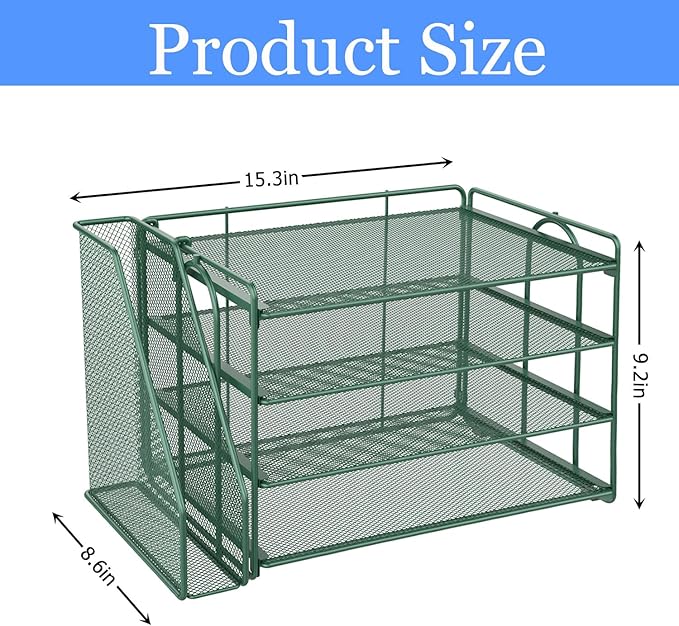 gianotter 4-Tier Paper Organizer With Magazine Holder, Desk Organizers and Accessories, Green Desk Accessories, File Organizer for Office Supplies Storag(Green)