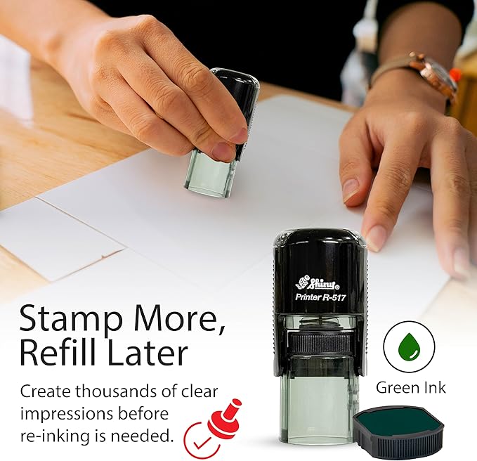 Shiny Smiley Face Teacher Stamp, Round Self Inking Stamp for Classroom, Green Ink