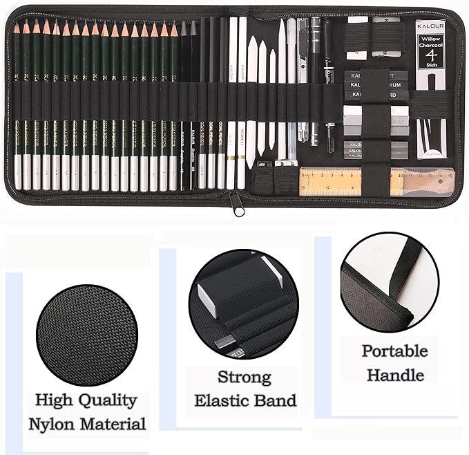 KALOUR 54-Pack Sketch Drawing Pencils Kit with Sketchbook,Include Graphite,Charcoal Pencils and Artists Tools,Pro Art Drawing Supplies for Adults Kids Beginners,ideal for Sketching Shading