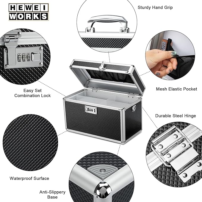 Storage Lock Box with Combination code, Lockable Medicine Storage Case, Empty First Aid Box, Security Lock Box, Multipurpose Lockbox for Home and Outdoor Use (Black, Large)