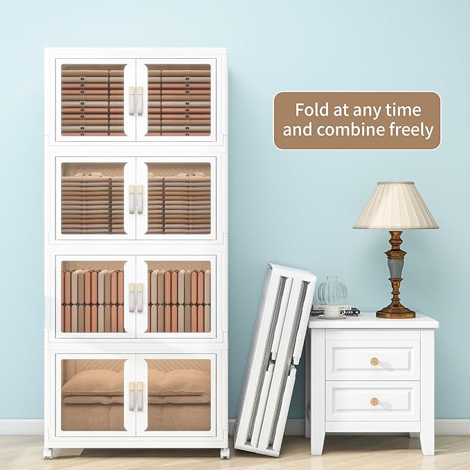 Large Clear Stackable Storage Bins with Lids, Foldable Storage Cabinet for Closet Organizers and Storage, Plastic Storage Box with Wheels 942 QT