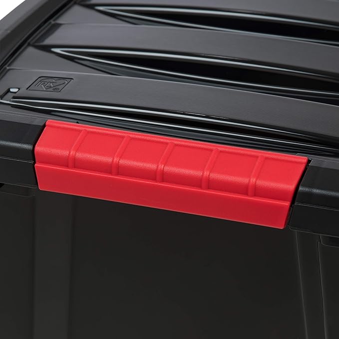 IRIS USA 19 QT Plastic Storage Box with Lid and Latches - 6 Pack - BPA-Free, Garage Organizing Solution, Durable Nestable Stackable Containers, Secure Pull Handle - Black