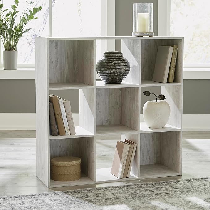 Signature Design by Ashley Paxberry Coastal 9 Cube Storage Organizer or Bookcase, Whitewash